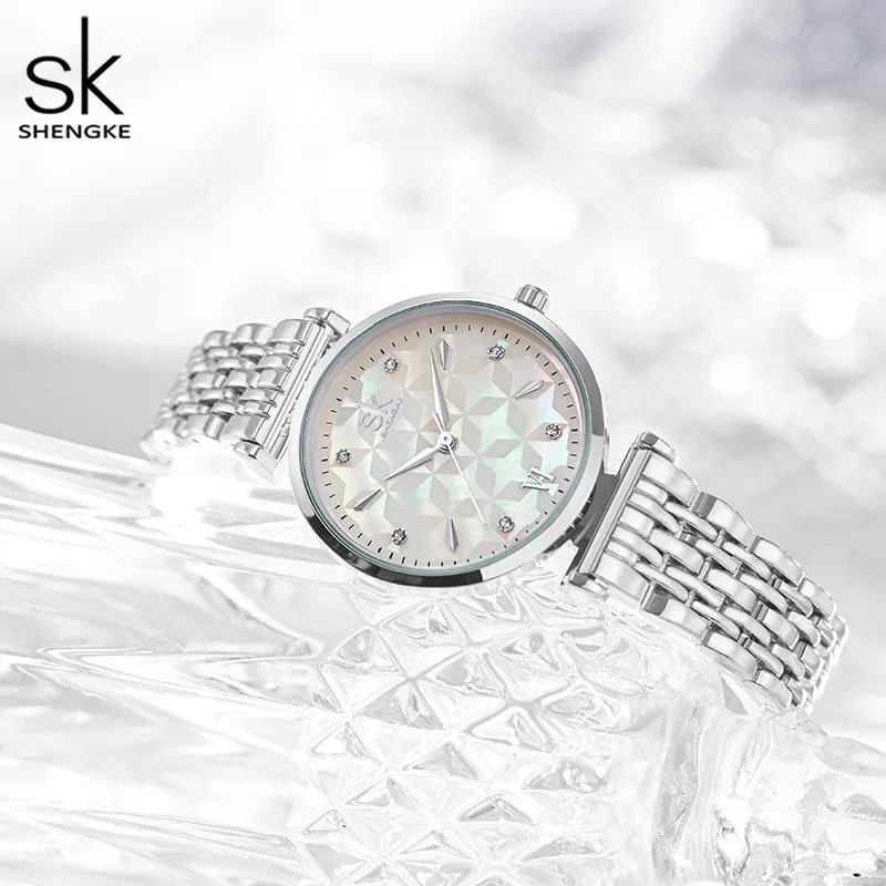 Shengke Bracelet Women Watch Silver Classical Wristwatch Gift for Women Original Design Watch Relógios Femininos