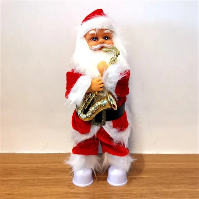 Hadiah natal mode baru 30cm elektrik Santa Claus dengan instrumen musik ornamen dekorasi boneka mewah mainan anak-anak