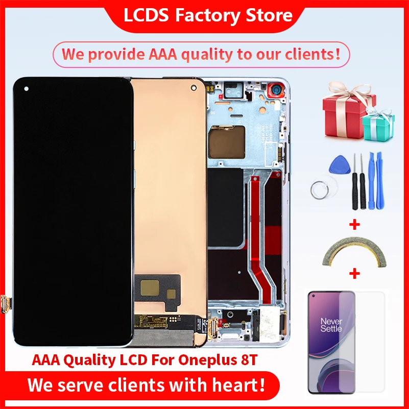 Original Super AMOLED With Frame For Oneplus 8T LCD Display Screen For Oneplus 8T Amoled With Frame Screen 10-Touch 2400*1080