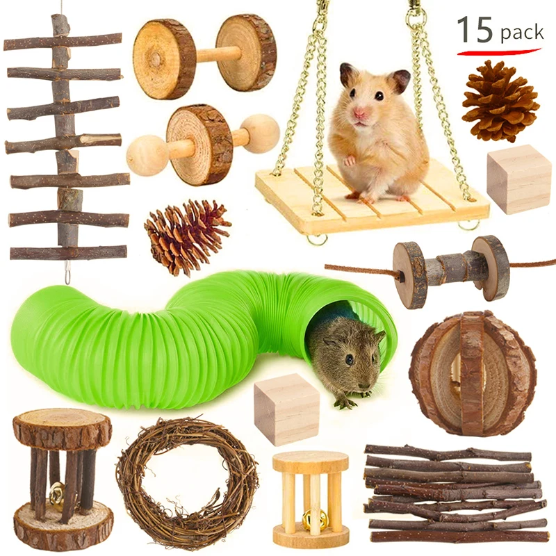 House for hamster lnteractive toys for guinea pigs game swing  hamster Molar wooden product set octagonal maze wheel bridge toy