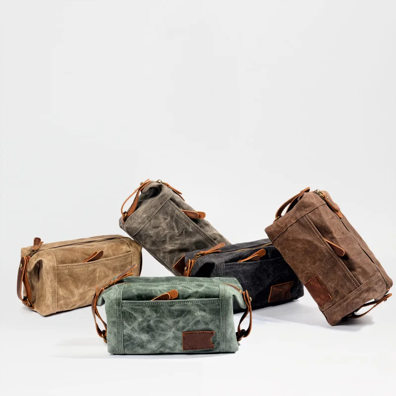 Waxed Canvas Toiletry Bag Men Personalised Cosmetic Bag Organizer Travel Shaver Storage Bag