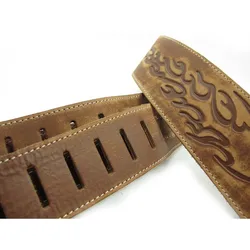 YUEKO Leather Black Cowhide Color Flame Soft And Durable D-00-4 Widened 7cm Adjustable Length Bass Guitar Strap Accessories