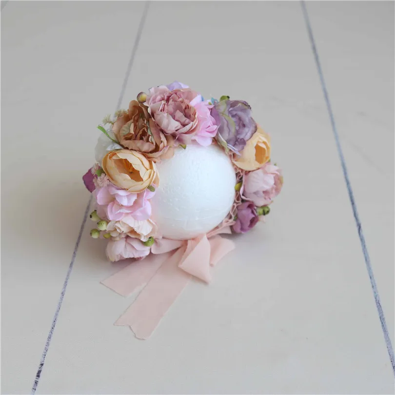 

Vintage Newborn Floral Bonnet Baby Gril Hat Purple Bonnet Newborn Photography Props Handmade Graden Cap Photo Props