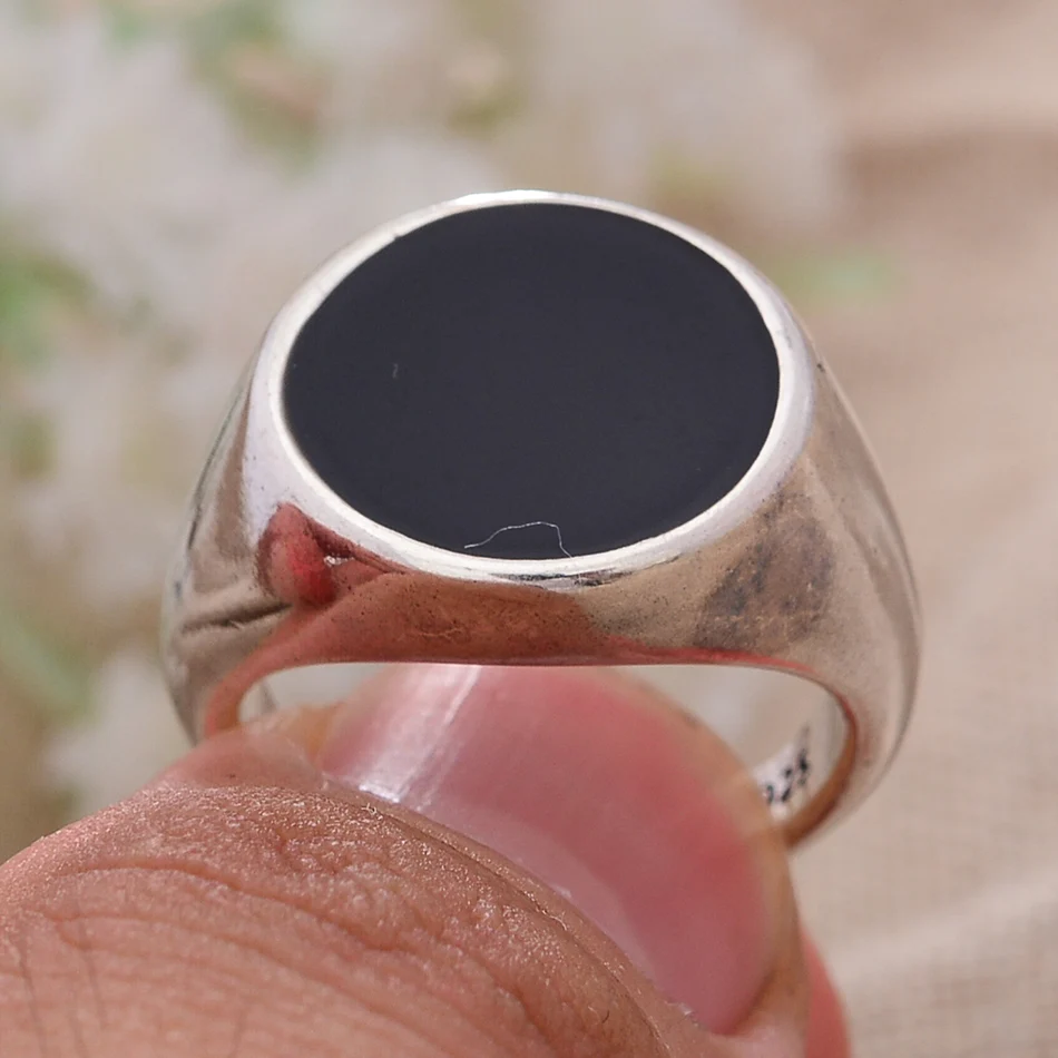 New Arrival Trendy Round Black Spot Glaze Thai Silver Ladies Finger Rings For Women Hand Jewellery Accessories