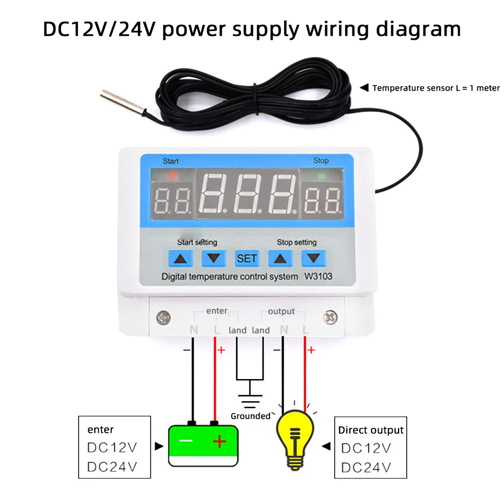 XH-W3103 AC 220V 300W / 600W/ 5000W Digital Thermostat DC12V 24V 30A -19 to 99℃ Temperature Controller Switch