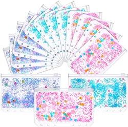 6 Pieces Binder PVC Pockets Glitter Zipper Folders A6 Size Notebook Binder Loose Leaf Bags Waterproof PVC Pouch Document Filing