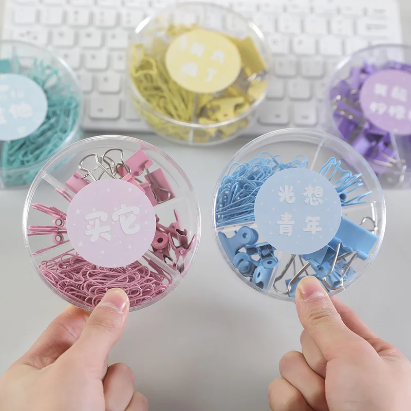 84pcs/box Kawaii Heart Metal Paper Clip Candy Color Binder Clips for Book Decorative Clip Set School Stationery PaperClips Cute