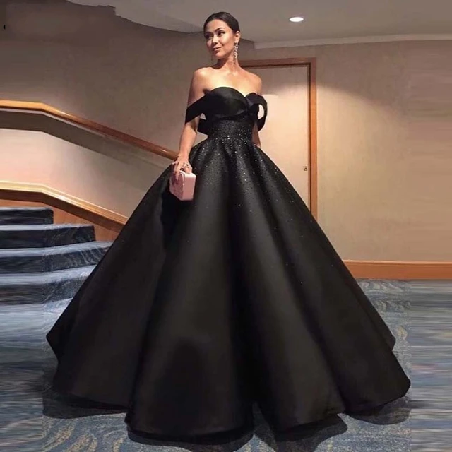 Elegant Black Prom Pary Dress Plus Size Woman Long Beaded Satin Evening  Wear Lace-Up Back Formal Gala Gown - AliExpress