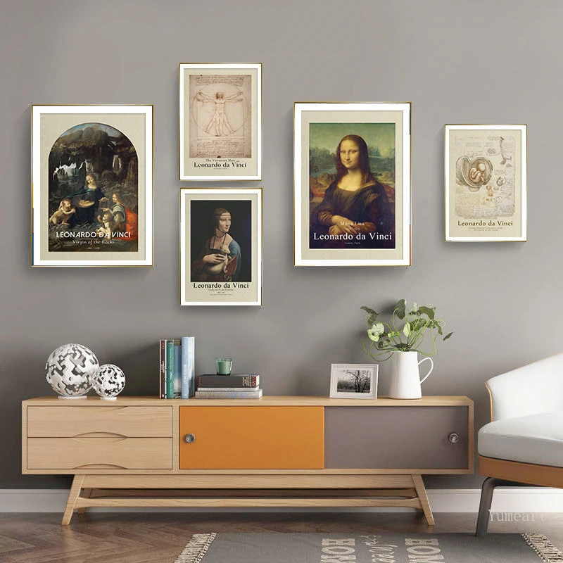 

World Famous Leonardo Da Vinci Mona Lisa Poster Exhibition Print Vintage Canvas Painting Wall Art Pictures Retro Home Decoration