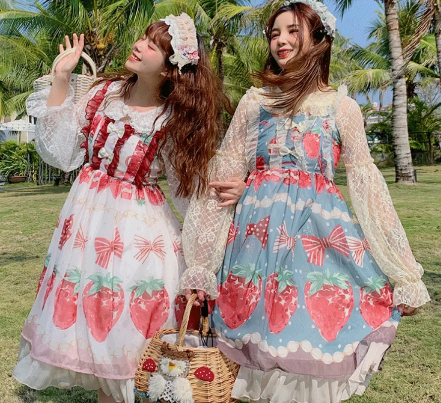 Lolita dress vintage falbala bowknot sveglio di stampa di alta della vita della principessa abito vittoriano kawaii ragazza gothic lolita vestito dalla Cinghia