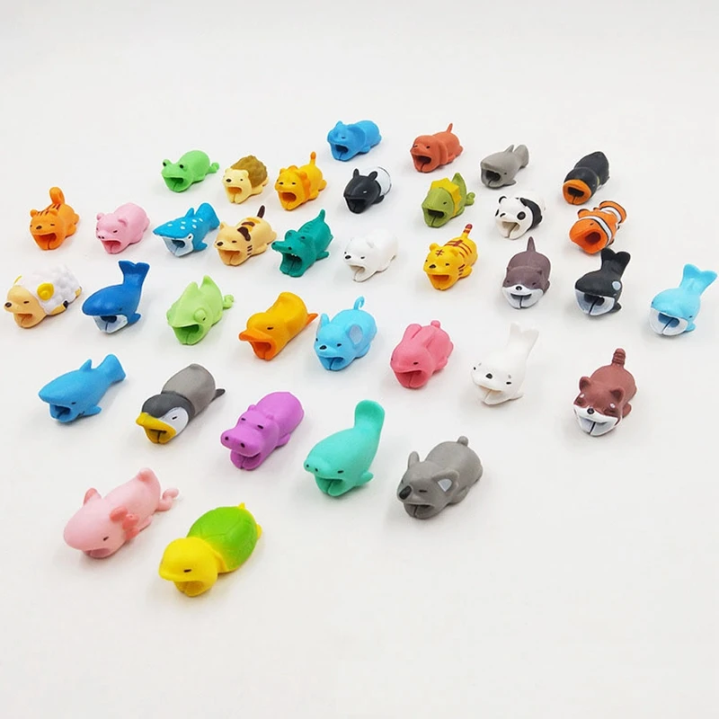 Universal Silicone Cute Animal Bite Cartoon USB Data Charging Line Cord Cable Protector Cover Case for iPhone Type-C Micro Cable