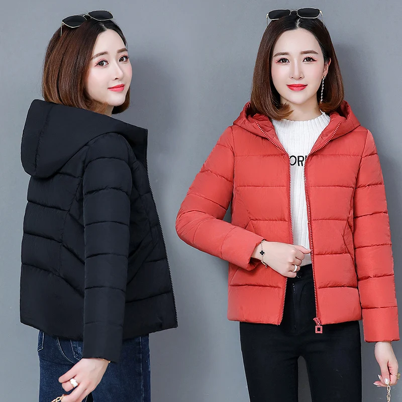 

2023 Winter Jacket Womens Parkas Fashion Casual Loose Outerwear Solid Short hooded Coats Female Slim Cotton padded Basic Tops