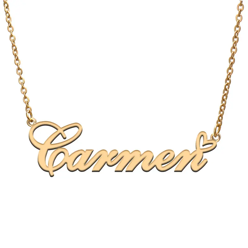 

Love Heart Carmen Name Necklace for Women Stainless Steel Gold & Silver Nameplate Pendant Femme Mother Child Girls Gift