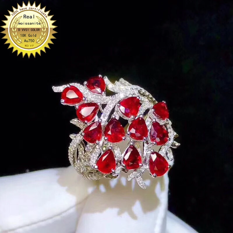 

10K Gold ring Lab Created 2.4ct Ruby and Moissanite Diamond Ring With national certificate Ru-012