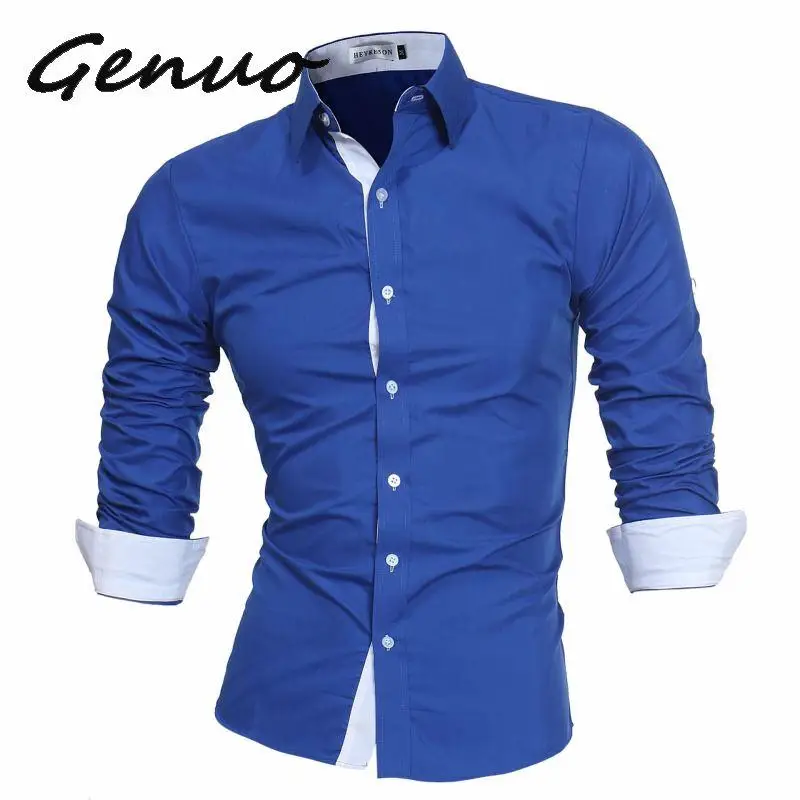 

Genuo New Men Shirt Brand 2020 Male High Quality Long Sleeve Shirts Casual Slim Fit Black Man Dress Shirts 4XL