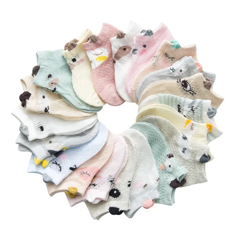 5 Pairs/lot 0 to 7 Years Spring Summer Thin Mesh Socks For Girls Boys Cute Animal Children's Thin Sock Baby Newborn Short Socks