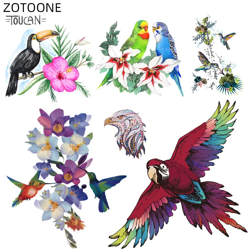 ZOTOONE Cartoon Bird Flower Patch Ironing Applique Animal Stickers for Clothing Thermo Transfers for Kids Patches for T-shirt D