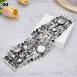 GuaiGuai Jewelry 8'' 7 Rows White Coin Pearl Round Agate Gems Stone Bracelet For Women