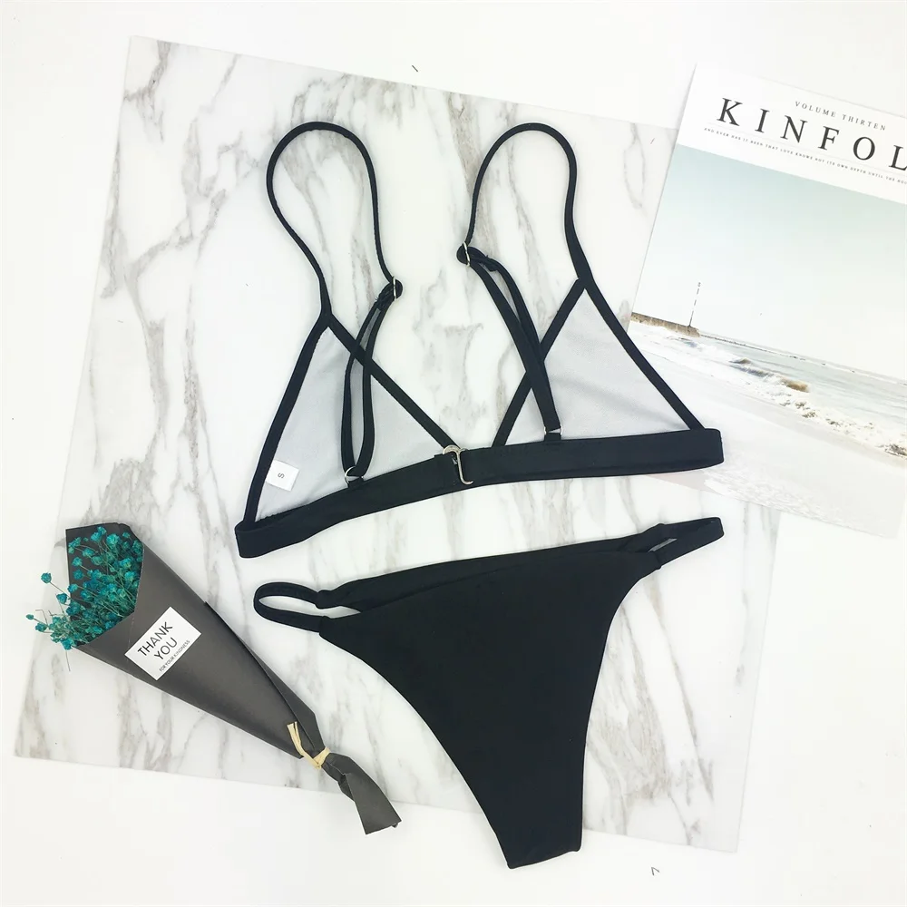 Solid Sexy Bikinis Sets Wire Free Swimsuit Women Spandex Swimwear Female Bikini Beach Bathing Suits Swim Wear Sets EF0003