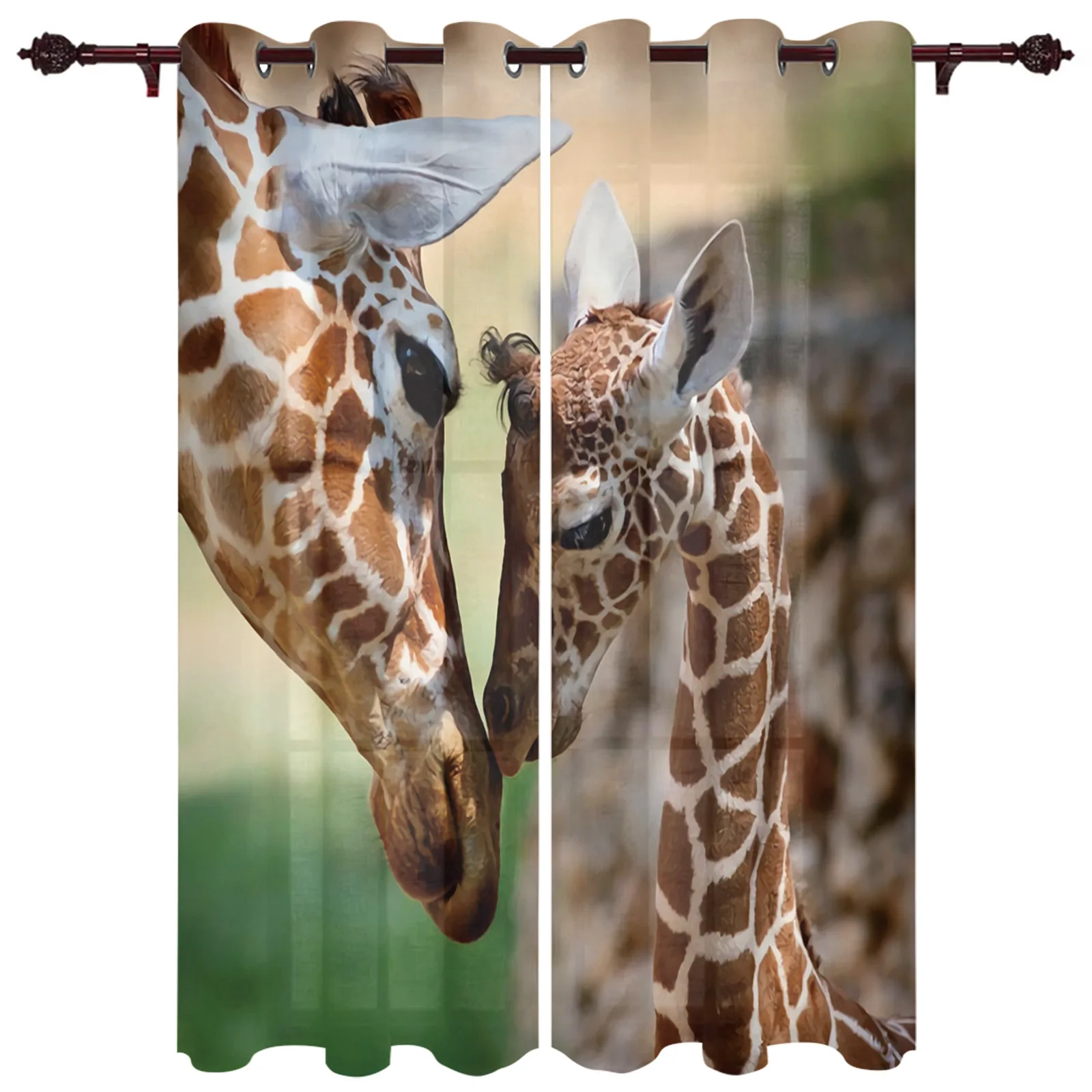 Giraffe Snuggle Semi-blackout Curtains For Living Room Curtains For Bedroom Curtains Curtain Fabrics Finished Hanging Curtains