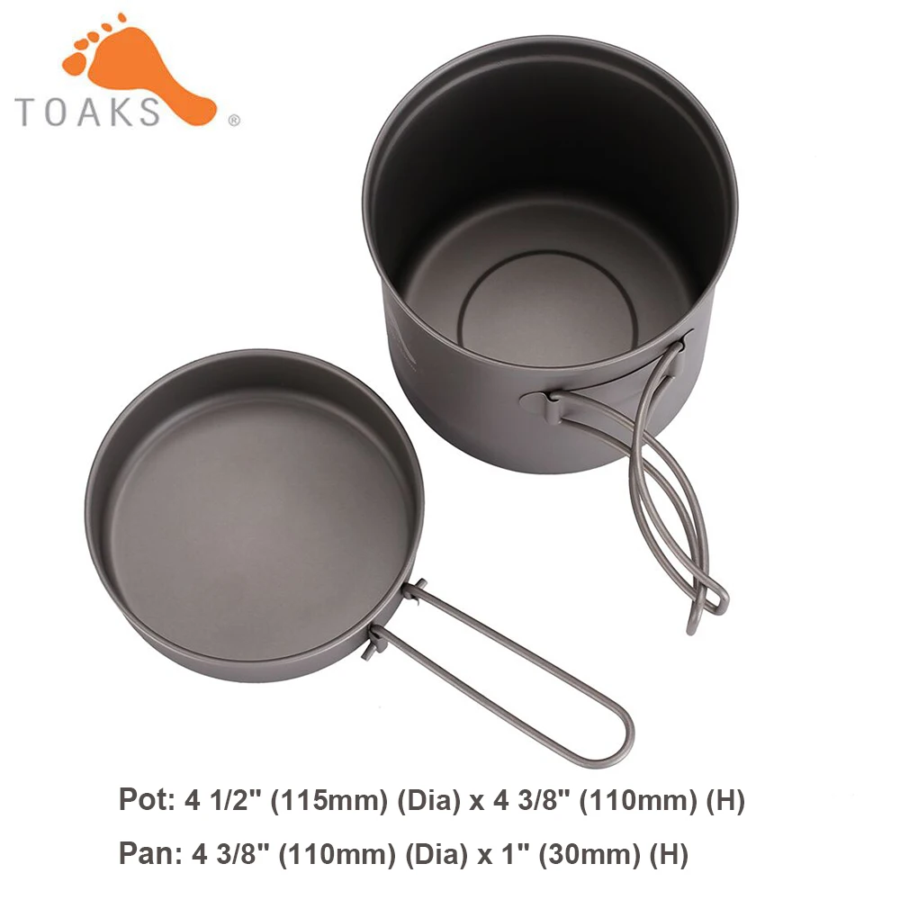 TOAKS-Olla de titanio para acampar al aire libre, utensilios de cocina para senderismo, mochilero, cuenco de Picnic, juego de ollas con mango plegable, CKW-1100