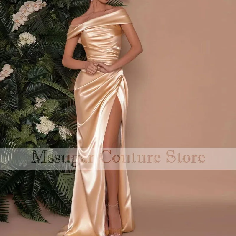 

2021 Stunning Mermaid Evening Dress Off Shoulder High Split Pleat Fomal Dresses robe de soirée femme