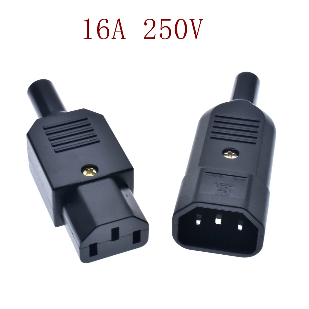 IEC Socket Straight Cable Plug Connector C13 C14 16A 250V Black Female&male Plug Rewirable Power 3 Pin Connector