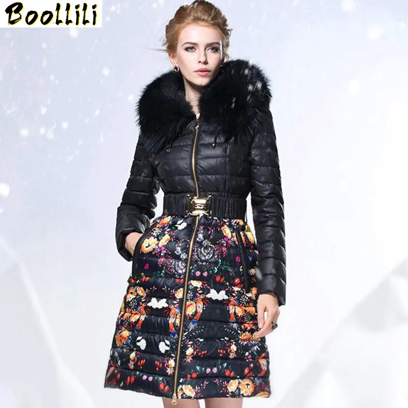 Women\'s Winter Boollili Down Jackets Brands Raccoon Fur Collar Hooded Luxury Winter Coat Women Puffer Warm Down Jacket 2023