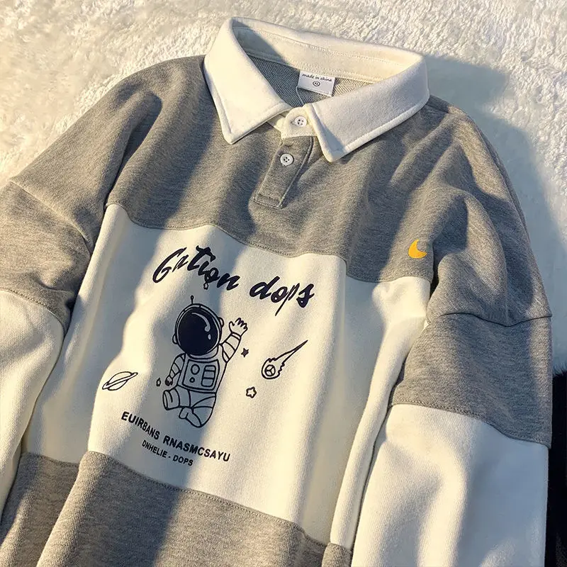 Vintage POLO Collar Letters Print Sweatshirt Women Harajuku Oversized Polo Shirt 2021 Spring New Korean Kawaii Clothes Pullovers