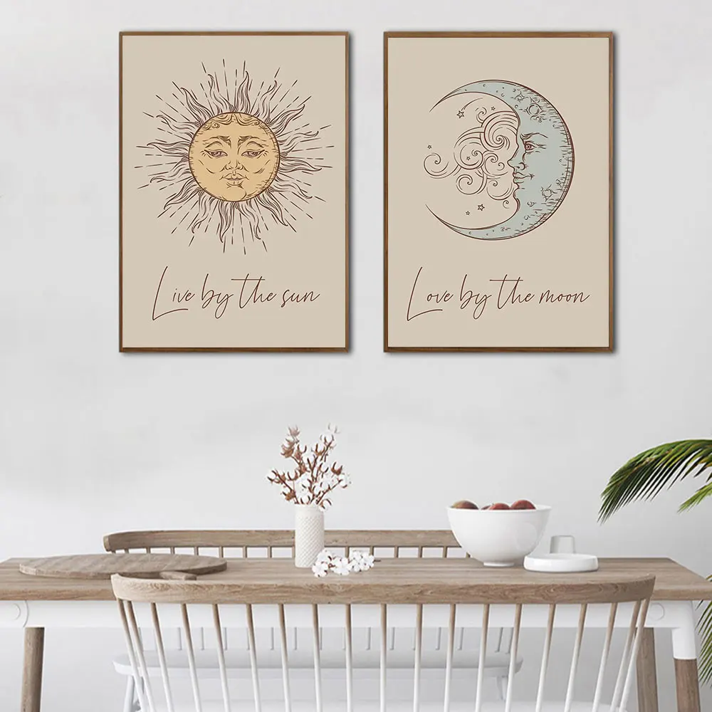 

Live By The Sun Moon Poster Boho Celestial Art Print Minimalist Mystical Canvas Painting Modern Wall Picture Bedroom Home Decor