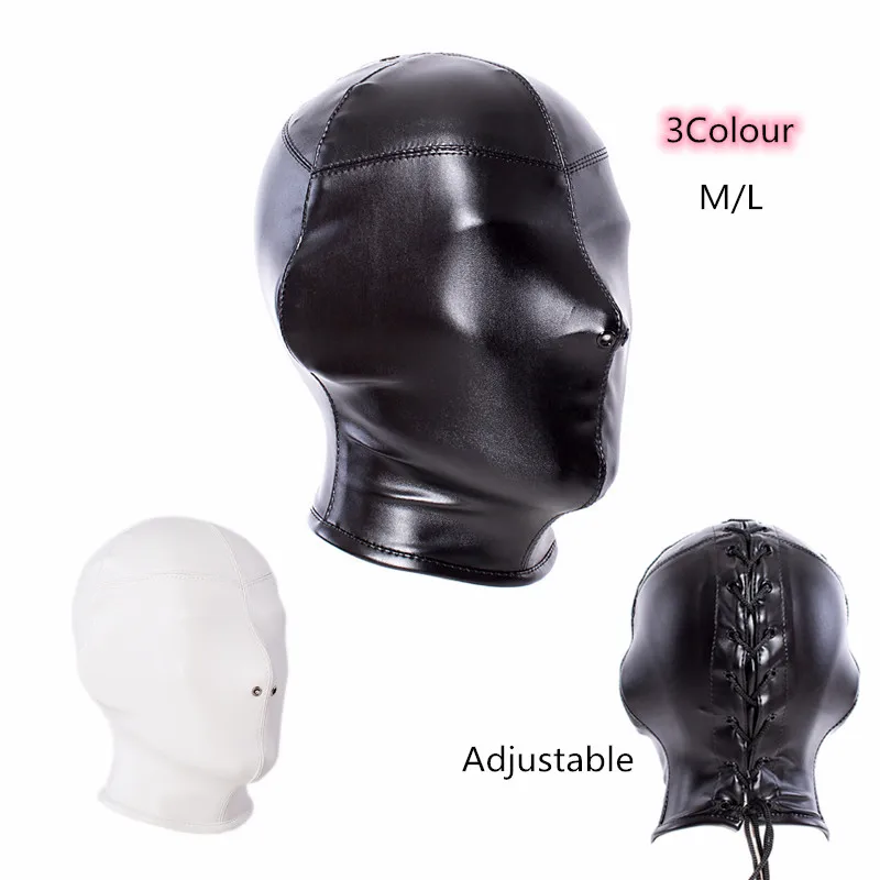 Fetish Bdsm Bondage Sensory Deprivation Erotic Accessories of Soft Adjustable Leather Hood Mask Sex Toys for Slave Role Play