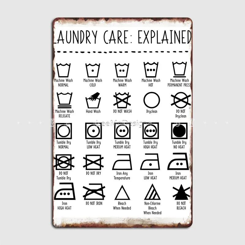 Laundry Icons Explained Metal Plaque Poster Club Home Wall Personalized Plaques Tin Sign Poster