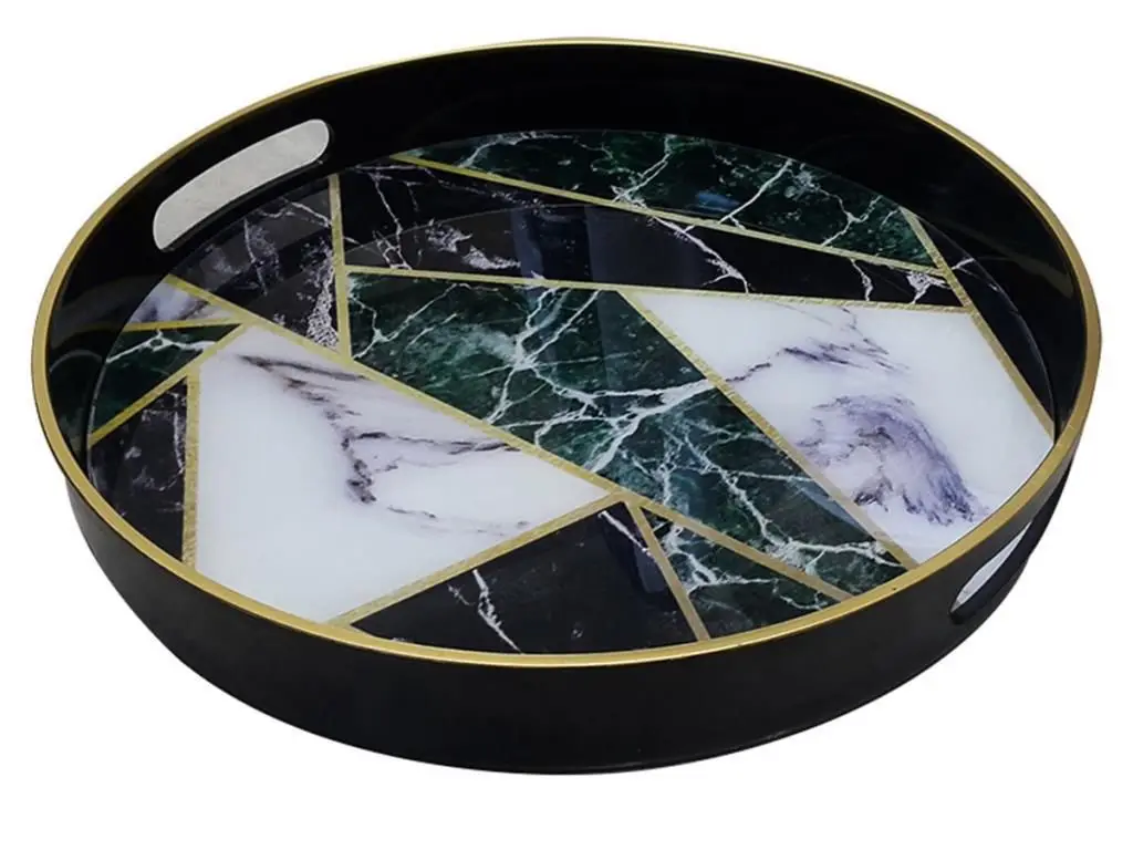 DOLBOVI Zücev 37 cm Marble Pattern Green-White Round Wood tray TRAY21 tray поднос plateau de service