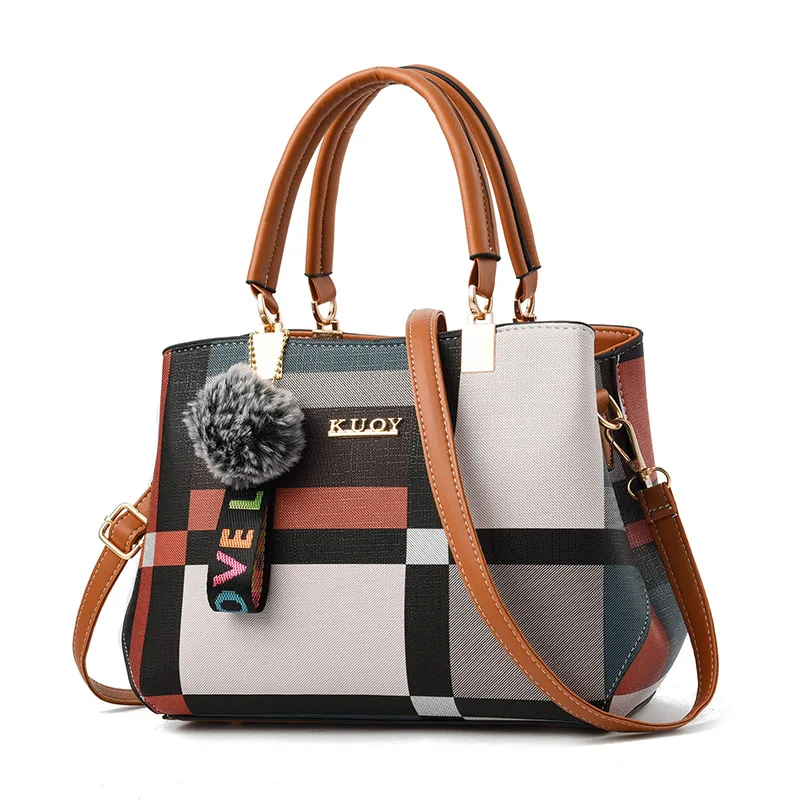 PU Leather Messenger Handbag with Pom-Pom Charm