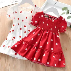 3-7Y Kids Girls Fashion Short Sleeve Polka Dot Dress Stylish Princess Party Dresses Children Baby Girls Sundress