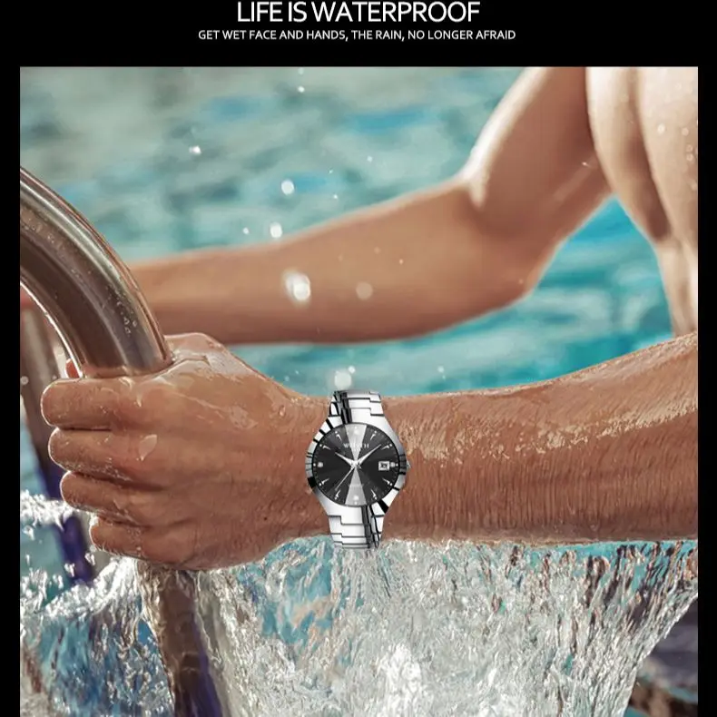 Wlisth casal relógio de aço à prova dwaterproof água banda calendário quartzo masculino e feminino relógios de pulso must-have presente para namorado e namorada