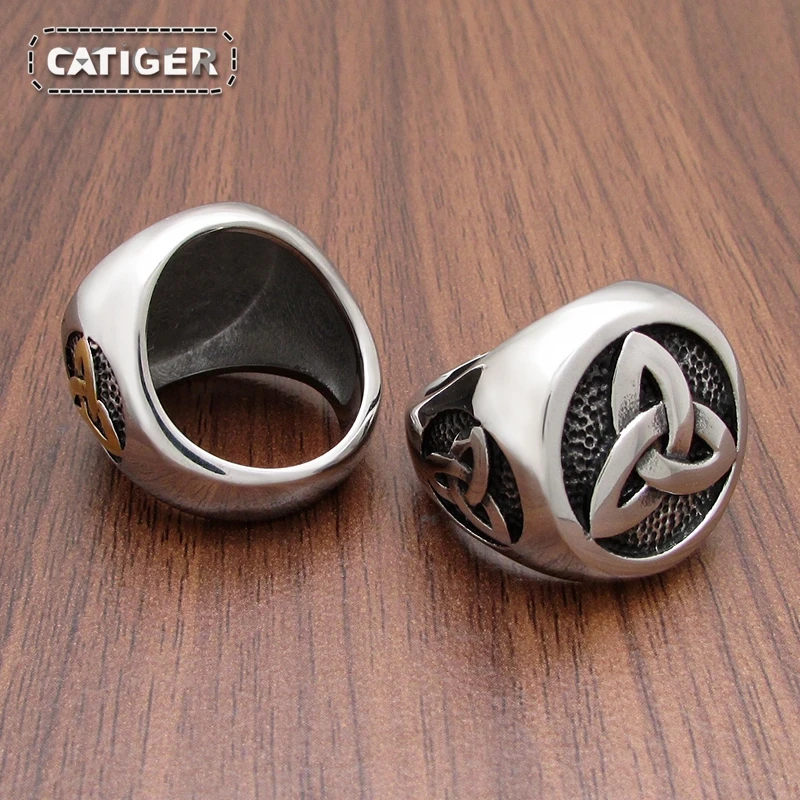 Viking Stainless Steel Celtics Knot Ring Golden Plated Nordic Trinity Wedding Rings Men\'s Band Promise Jewelry