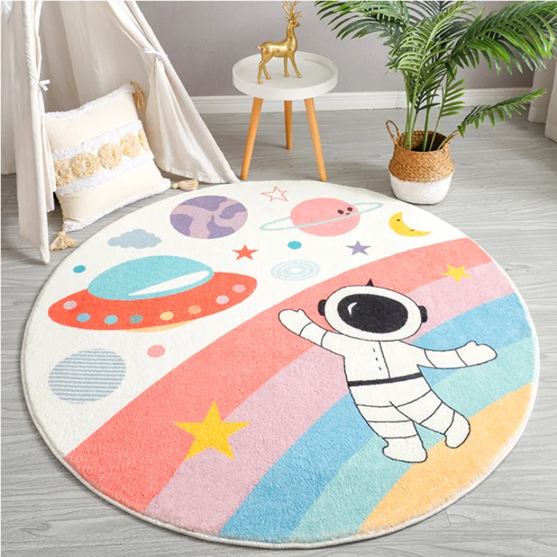 

Cartoon Round Kids Bedroom Carpets Lamb Cashmere Rainbow Living Room Non-Slip Carpet Sofa Tatami Bedside Rugs Baby Crawling Mat