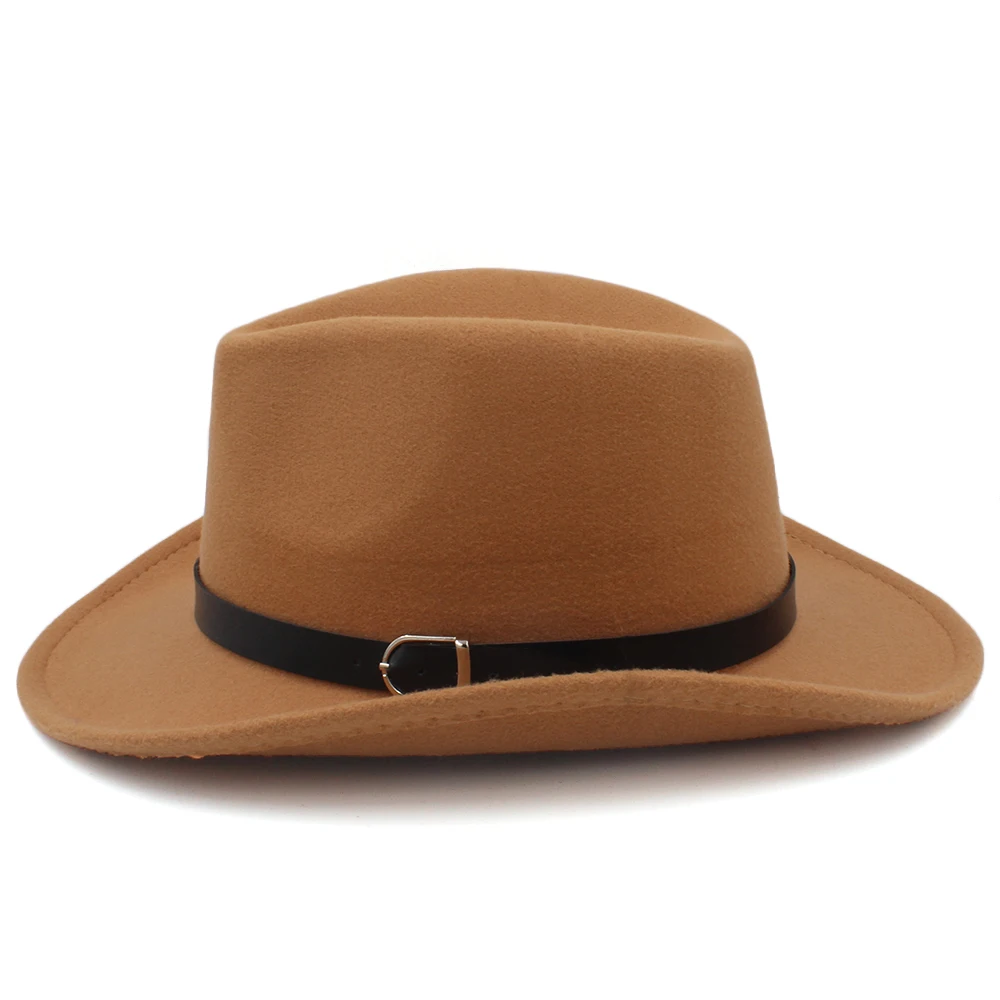 Men Women Woolen Western Cowboy Hats Wide Brim Panama Caps Outdoor Sombrero Travel Fedora Sunbonnet Party Adjustable Size M-L