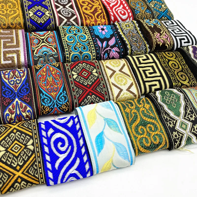 Random Mixing 5 pcs 33mm Vintage Ethnic Embroidery Lace Ribbon Boho  Trim DIY Clothes Bag Accessories Embroidered Fabric