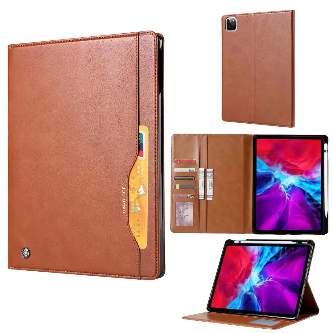 Capa Carteira de Couro e Caneta, Capa para Tablet, Funda iPad Pro 12, 9, 2018, 2020, iPad Pro 12.9, 5th, 4th Gen, Coque Fashion