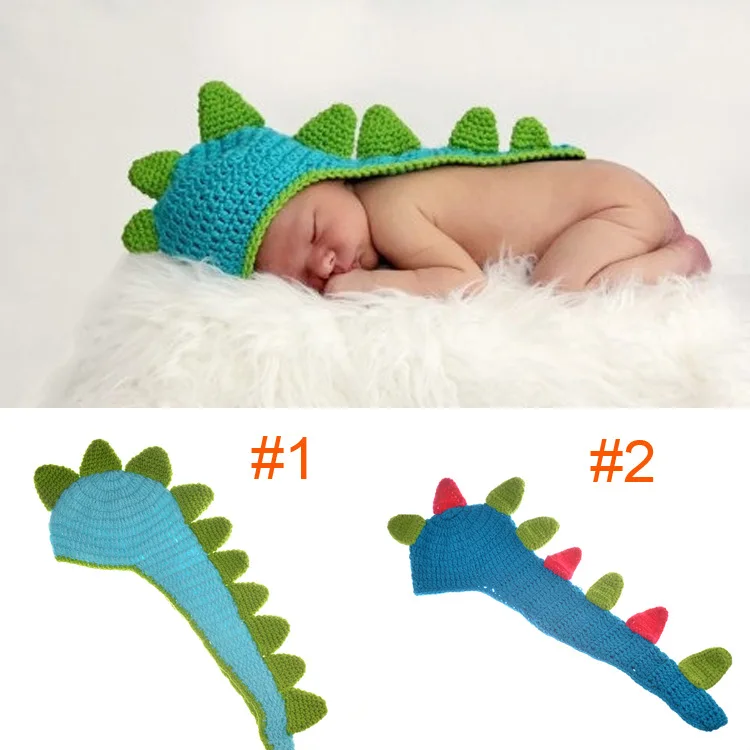 Children's Adorable Blue Seahorse Knitting Wool Dinosaur Infant Handmade Hat Newborn Photography Clothing Shooting Props