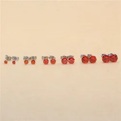 Size 3mm to 8mm 316L Stainless Steel Orange Color Round Zircon Stud Earrings  No Fade Allergy Free Brief Jewelry