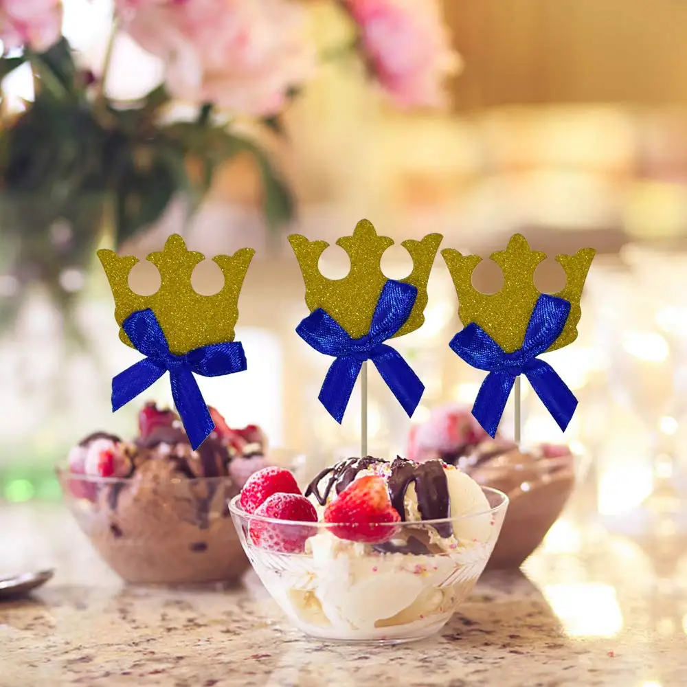 10pcs/lot Prince Crown Cupcake Topper Pick Theme Cartoon Party Supplies Baby Kids Boy Girl Birthday Party Decorations