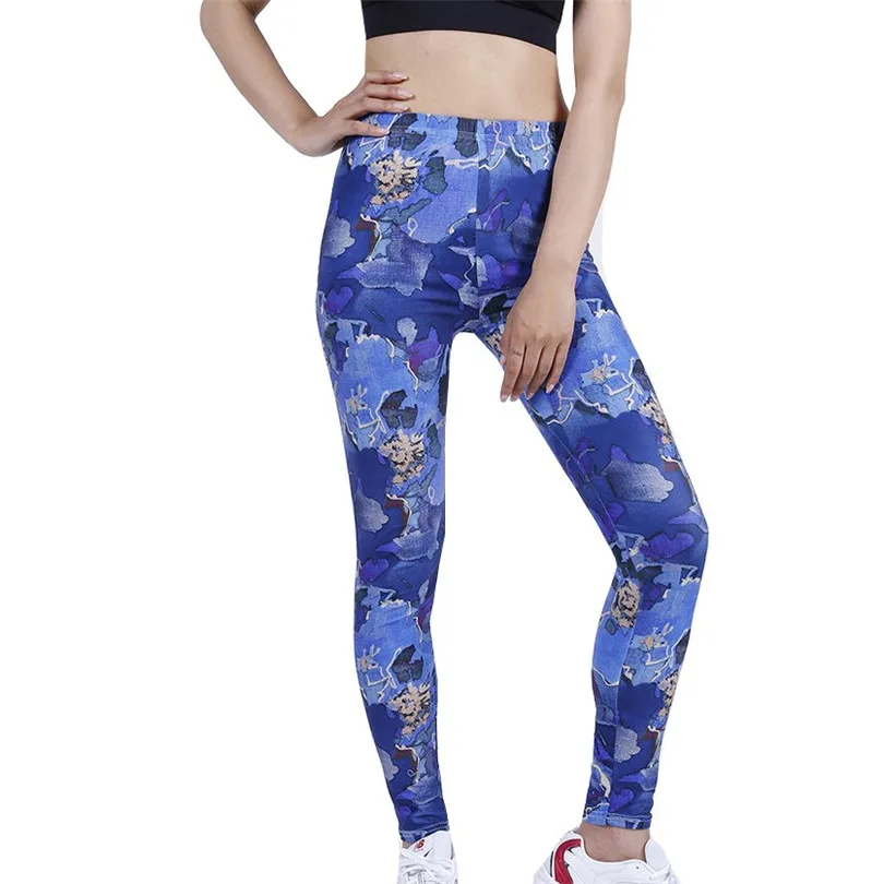 Indjxnd venda quente tinta sonho azul flor leggings fino fitness ginásio moda tornozelo-comprimento de malha push up correndo cintura elástica