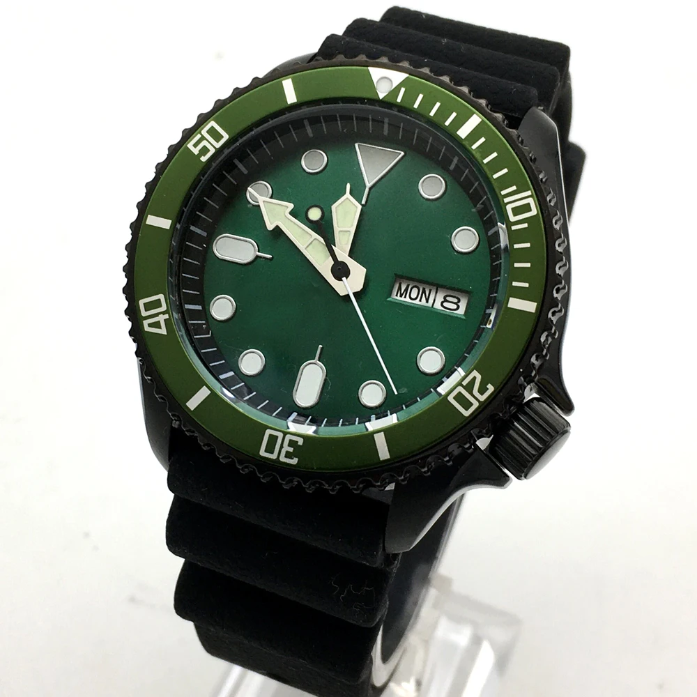 

42MM diving watch automatic mechanical male watch NH35A movement aseptic green dial black case strap PARNSRPE