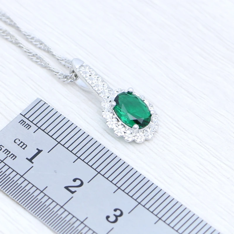 Silver 925 Jewelry Kit Adjustable Ring Earring Pendant Chain Bracelet Green Egg Cubic Zirconia Bridal Jewelry Set