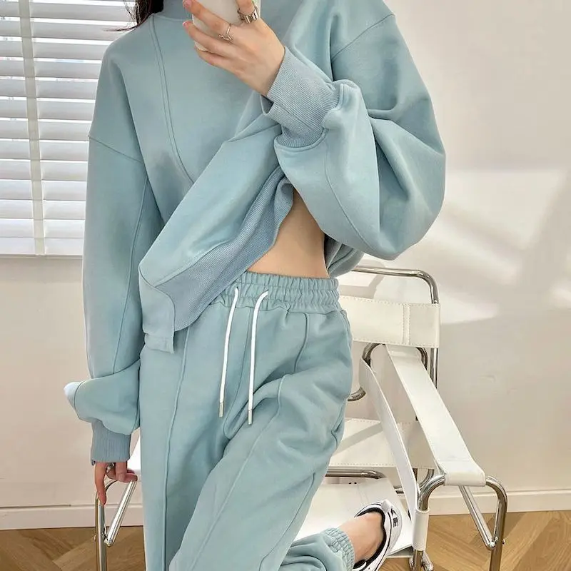 

Sportswear Suit Womens Spring Autumn 2024 New Loose Korean Design Casual Pullover Sweatshirts And Sweatpants Two-piece Set Women