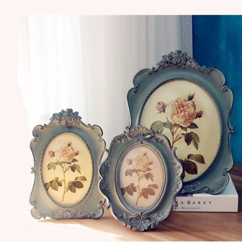 European Retro American Village Style Blue Oval Photo Frame