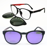 ULTEM Retro Shape Lightweight Optical Spectacles Frame with Magnetic Clip on Removable Polarized Sunglasses lens for Unisex 008